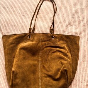 Olive Green Suede Tote Bag